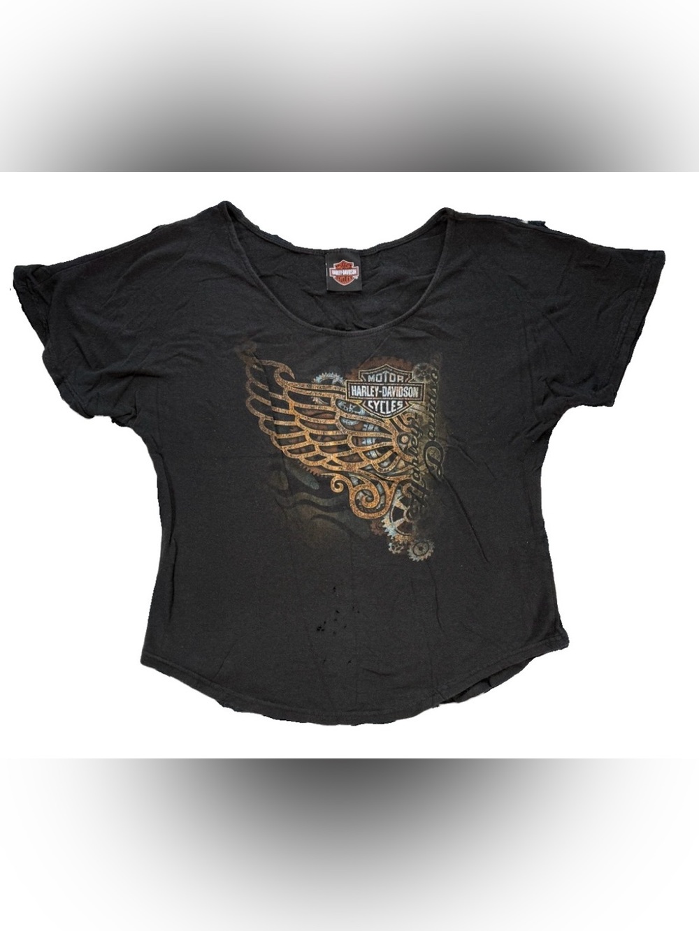 Harley Davidson Denver Colorado T Shirt Women's Small Black Biker Y2K Angel